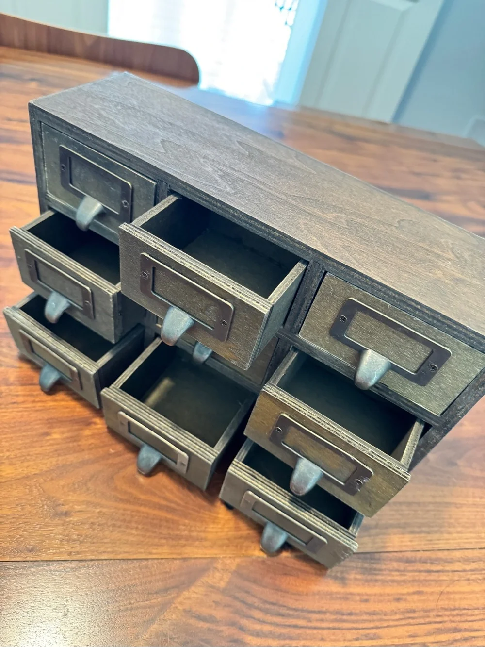 Antique-Style 9-Drawer Desktop Organizer in Aged Brass